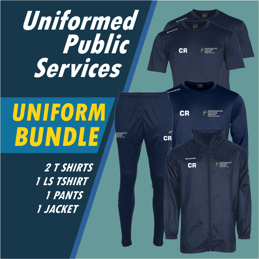 Complusary  Uniform Set for Students - 2 x Short and 1 x Long Sleeve Top, 1 pair track pants,  1 All weather Jacket c/w College logo and initials.